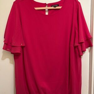 NWOT Beautiful Women’s Roz & Ali Fuscia Ruffle & Layered Sleeves Blouse, Sz 1X